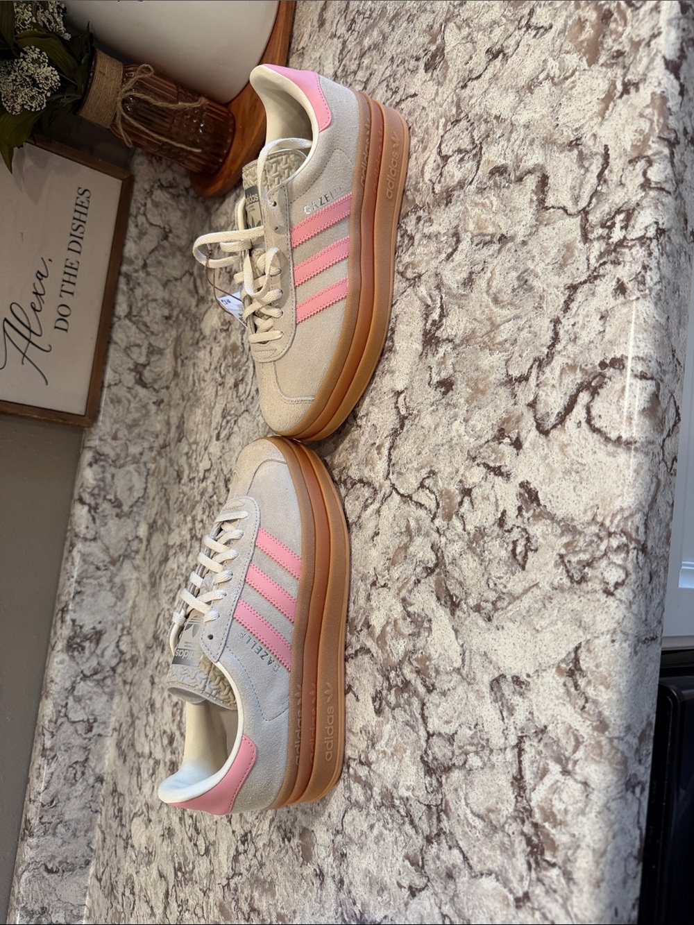 adidas Beige Suede Sneakers with Pink Stripes - Picture 3 of 10